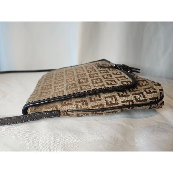 Fendi Vintage Zucchino Zucca Canvas Crossbody Bag Brown FF logo Messenger - Picture 10 of 15